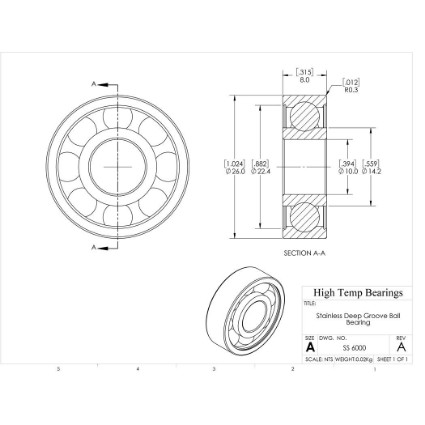 Picture of 10mm 6000 Stainless Steel Deep Groove Open Bearing