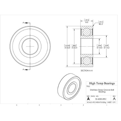 Picture of 10mm 6000 Stainless Steel Deep Groove Sealed Bearing