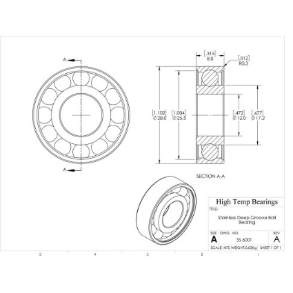 Picture of 12mm 6001 Stainless Steel Deep Groove Open Bearing
