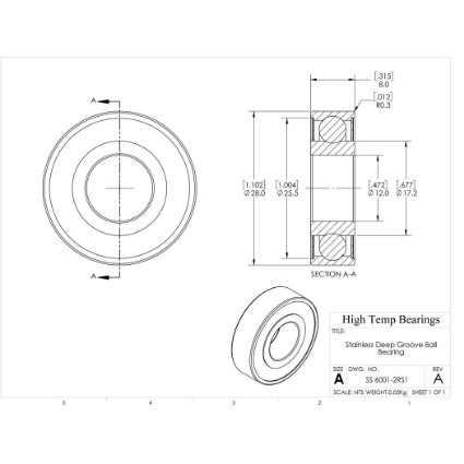 Picture of 12mm 6001 Stainless Steel Deep Groove Sealed Bearing