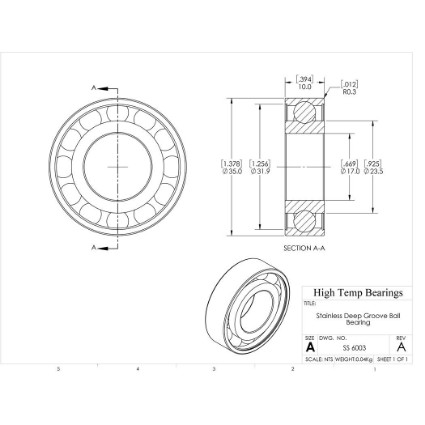 Picture of 17mm 6003 Stainless Steel Deep Groove Open Bearing