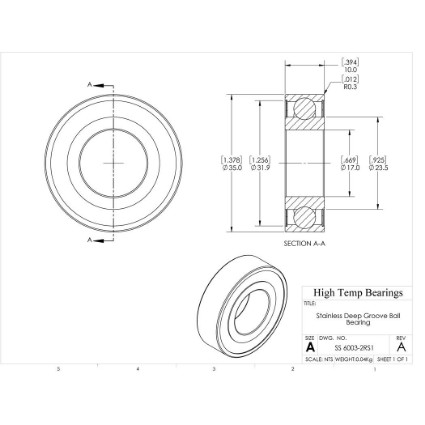 Picture of 17mm 6003 Stainless Steel Deep Groove Sealed Bearing