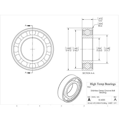 Picture of 25mm 6005 Stainless Steel Deep Groove Open Bearing