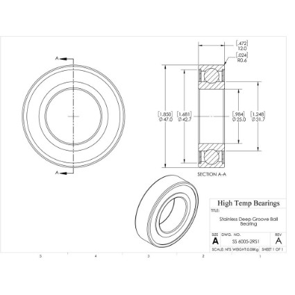 Picture of 25mm 6005 Stainless Steel Deep Groove Sealed Bearing