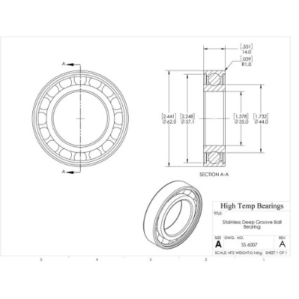Picture of 35mm 6007 Stainless Steel Deep Groove Open Bearing