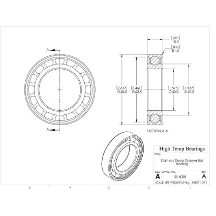 Picture of 40mm 6008 Stainless Steel Deep Groove Open Bearing