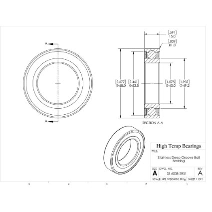 Picture of 40mm 6008 Stainless Steel Deep Groove Sealed Bearing