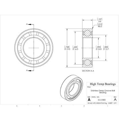 Picture of 10mm 61800 Stainless Steel Deep Groove Open Bearing
