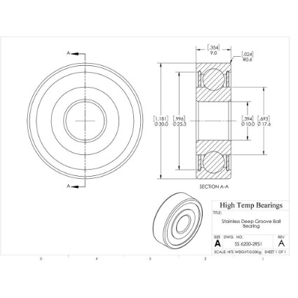 Picture of 10mm 6200 Stainless Steel Deep Groove Sealed Bearing