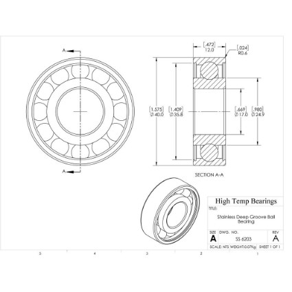 Picture of 17mm 6203 Stainless Steel Deep Groove Open Bearing