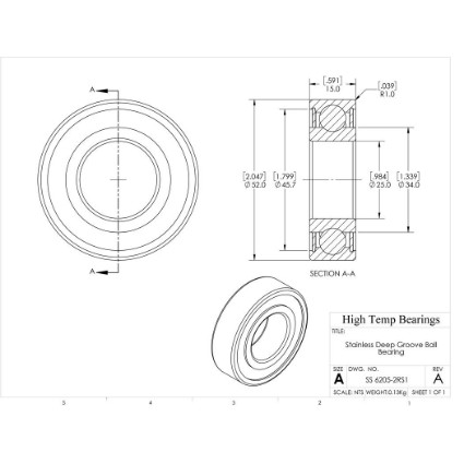 Picture of 25mm 6205 Stainless Steel Deep Groove Sealed Bearing