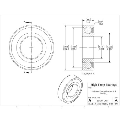 Picture of 30mm 6206 Stainless Steel Deep Groove Sealed Bearing