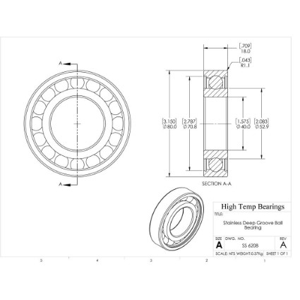 Picture of 40mm 6208 Stainless Steel Deep Groove Open Bearing