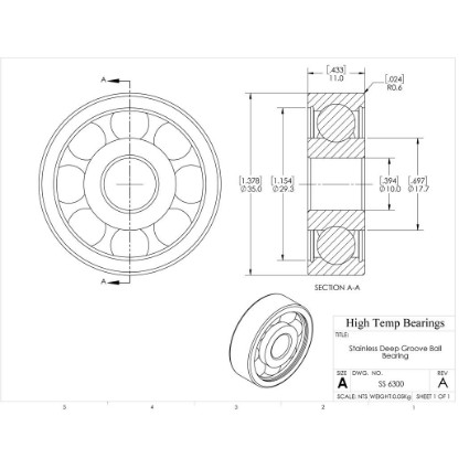 Picture of 10mm 6300 Stainless Steel Deep Groove Open Bearing