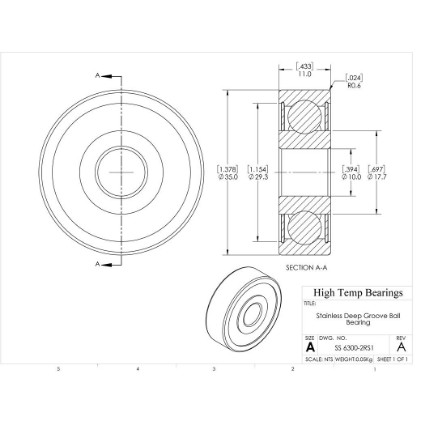 Picture of 10mm 6300 Stainless Steel Deep Groove Sealed Bearing
