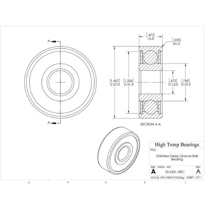 Picture of 12mm 6301 Stainless Steel Deep Groove Sealed Bearing