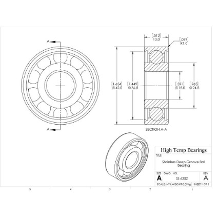 Picture of 15mm 6302 Stainless Steel Deep Groove Open Bearing