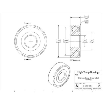 Picture of 15mm 6302 Stainless Steel Deep Groove Sealed Bearing