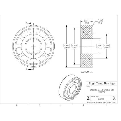 Picture of 17mm 6303 Stainless Steel Deep Groove Open Bearing