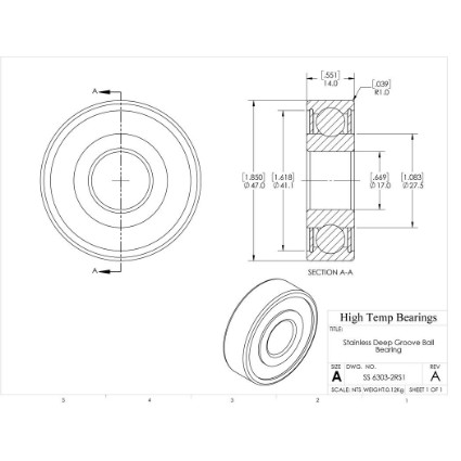 Picture of 17mm 6303 Stainless Steel Deep Groove Sealed Bearing