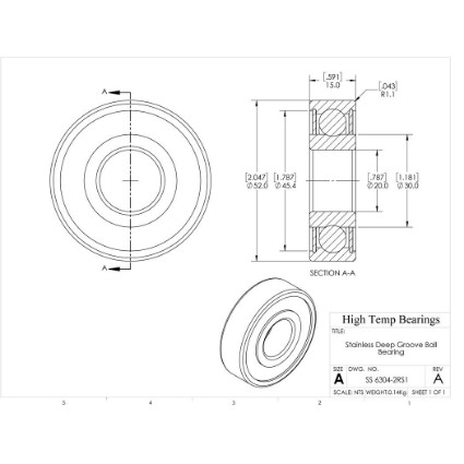 Picture of 20mm 6304 Stainless Steel Deep Groove Sealed Bearing