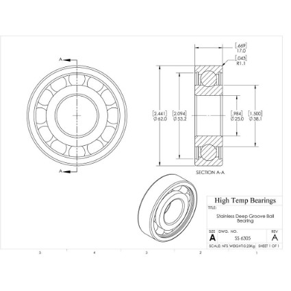 Picture of 25mm 6305 Stainless Steel Deep Groove Open Bearing
