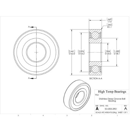 Picture of 25mm 6305 Stainless Steel Deep Groove Sealed Bearing