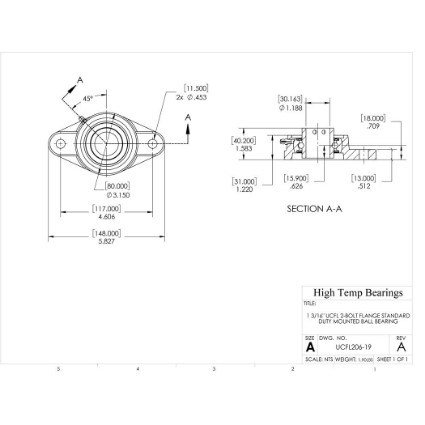Picture of 1-3/16" Set Screw Mounted 2 Bolt Flange Bearing