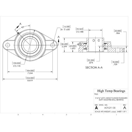 Picture of 2-3/16" Set Screw Mounted 2 Bolt Flange Bearing