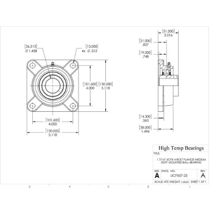 Picture of 1-7/16" Medium Duty Mounted 4 Bolt Flange Bearing