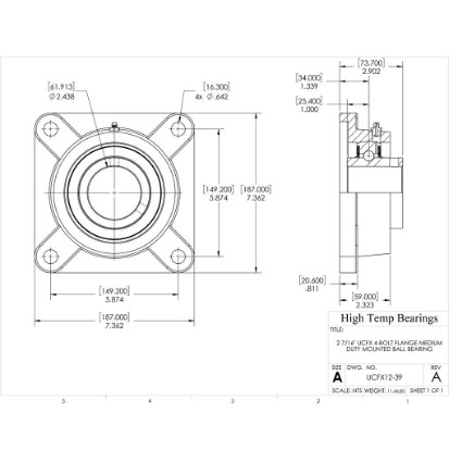 Picture of 2-7/16" Medium Duty Mounted 4 Bolt Flange Bearing