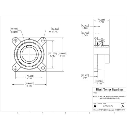Picture of 3-1/2" Medium Duty Mounted 4 Bolt Flange Bearing