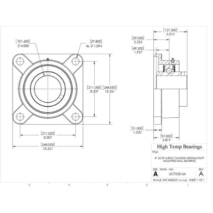 Picture of 4" Medium Duty Mounted 4 Bolt Flange Bearing