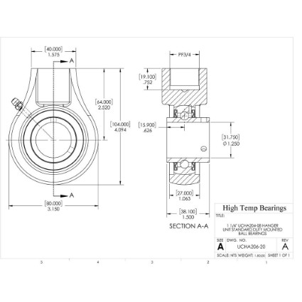 Picture of 1-1/4" 206 Set Screw Mounted Hanger Bearing