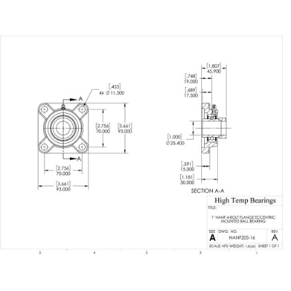 Picture of 1" Eccentric Mounted 4 Bolt Flange Bearing