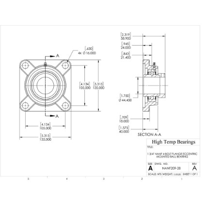 Picture of 1-3/4" Eccentric Mounted 4 Bolt Flange Bearing