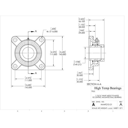 Picture of 1-15/16" Eccentric Mounted 4 Bolt Flange Bearing