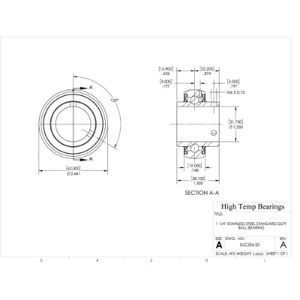 Picture of 1-1/4" 206 Stainless Mounted Set Screw Bearing Insert
