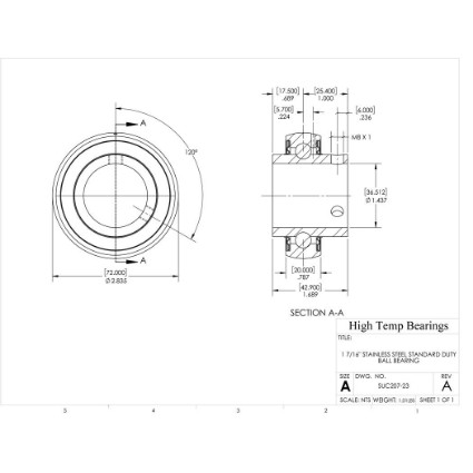 Picture of 1-7/16" Stainless Mounted Set Screw Bearing Insert