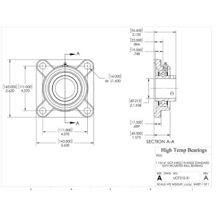 Picture of 1-15/16" Set Screw Mounted 4 Bolt Flange Bearing
