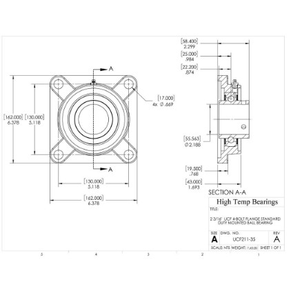 Picture of 2-3/16" Set Screw Mounted 4 Bolt Flange Bearing