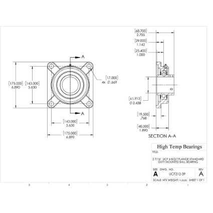 Picture of 2-7/16" Set Screw Mounted 4 Bolt Flange Bearing