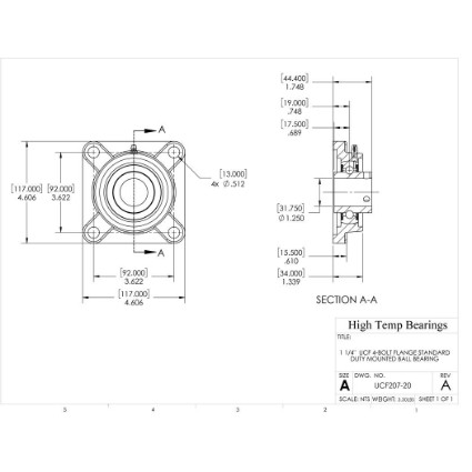 Picture of 1-1/4" 207 Set Screw Mounted 4 Bolt Flange Bearing