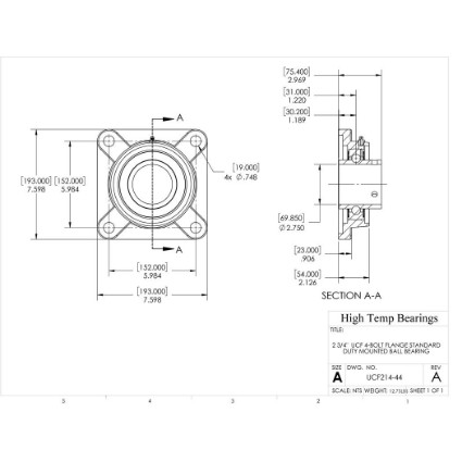 Picture of 2-3/4" Set Screw Mounted 4 Bolt Flange Bearing