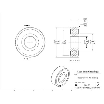 Picture of 10mm 6000 Deep Groove Shielded ZZ Ball Bearing