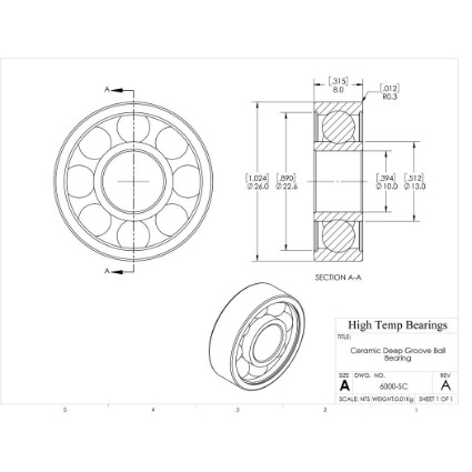 Picture of 10mm 6000 Deep Groove Ceramic SiC Open Bearing