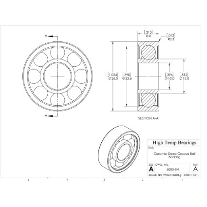 Picture of 10mm 6000 Deep Groove Ceramic Si3N4 Open Bearing