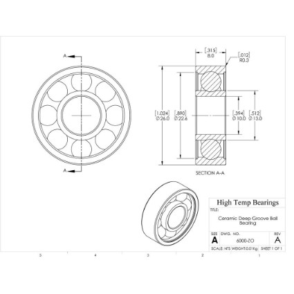 Picture of 10mm 6000 Deep Groove Ceramic ZrO2 Open Bearing