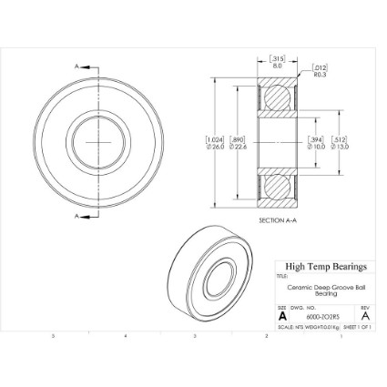 Picture of 10mm 6000 Deep Groove Ceramic ZrO2 Sealed Bearing