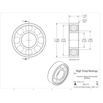 Picture of 12mm 6001 Deep Groove Ceramic ZrO2 Open Bearing